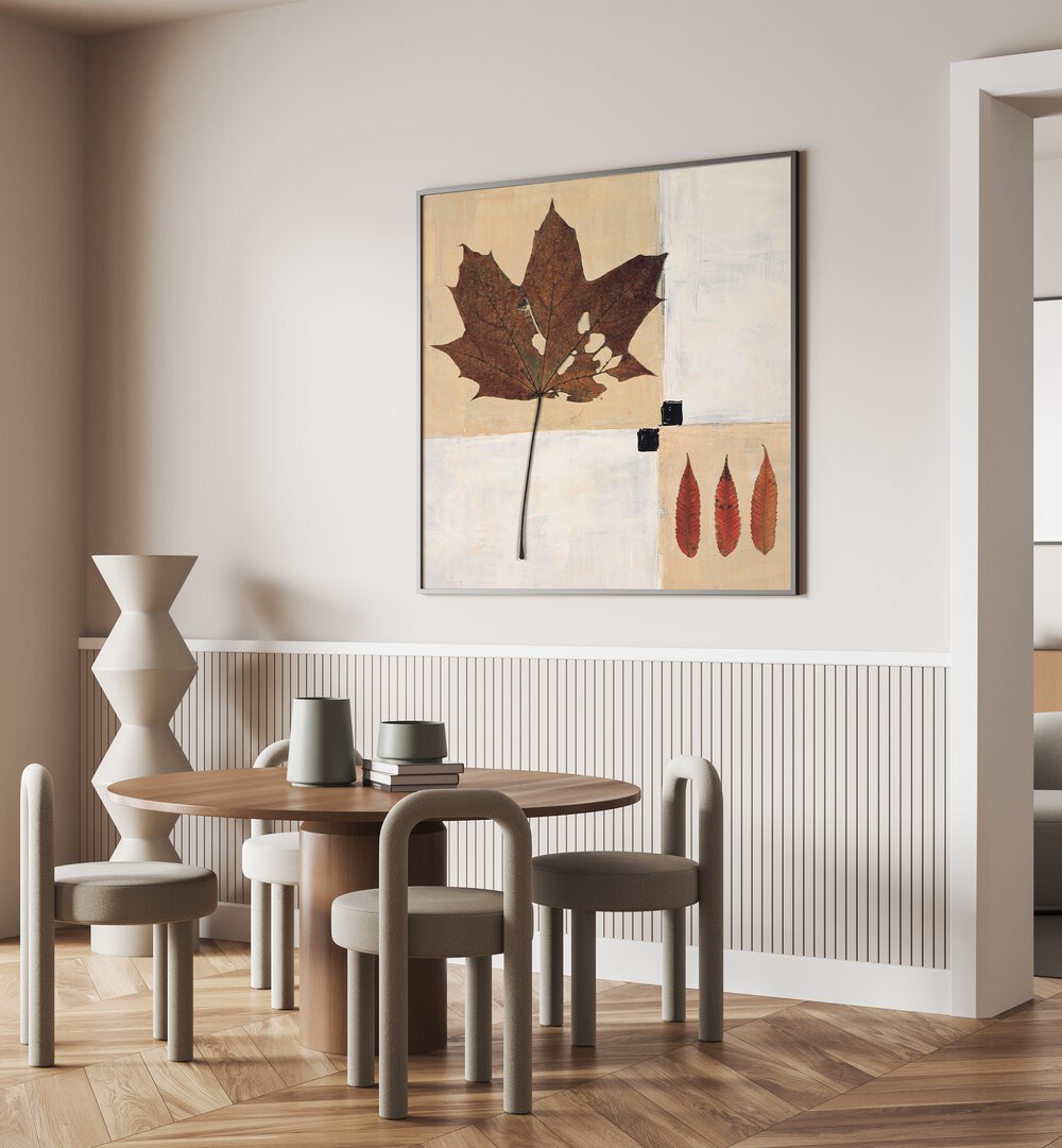 AUTUMN LEAF HARMONY, FLORAL FLOWER PAINTINGS enhances modern decor with its warm autumn tones and elegant design.