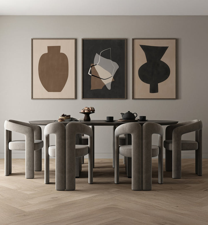 Elevate your decor with the EARTHEN ELEGANCE SET, SET OF 3 PAINTINGS showcasing earthy tones and organic forms.