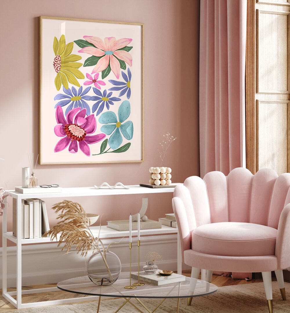 Bright and colorful floral artwork from the FLOWER PUZZLE, FLORAL FLOWER PAINTINGS adds tranquility to your space.