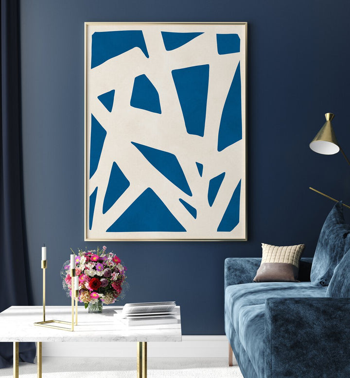 Bold blue and white shapes define the EXPRESSIVE LINES VI, ABSTRACT PAINTINGS, elevating any creative space.