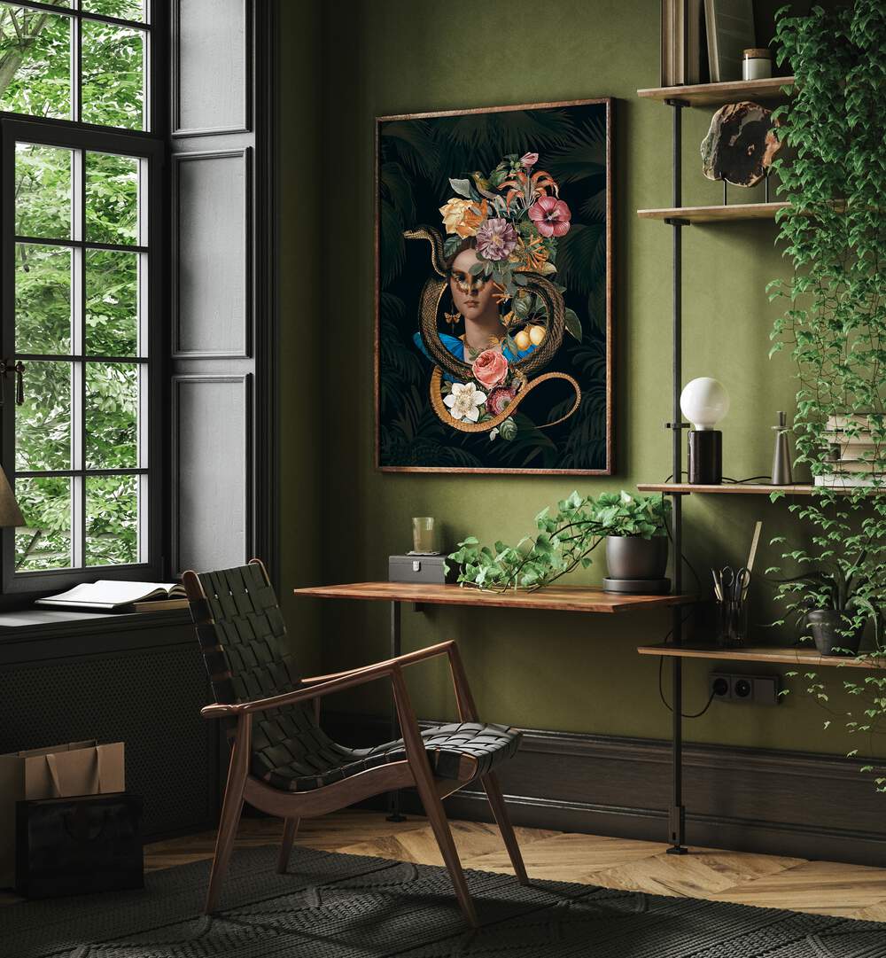 Elegant SNAKE PRINCESS, ALTERED ART PRINTS by Andrea Haase enhances any space with captivating fantasy art.