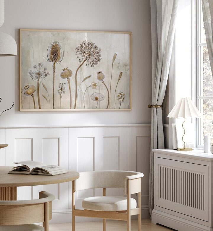 Elegant GROWING OLD, FLORAL FLOWER PAINTINGS adorns a serene space, celebrating the beauty of aging and life’s intricacies.