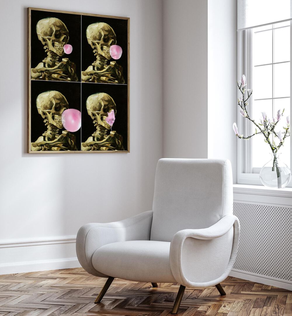 Bold and imaginative, the SKULL GUM EXPLOSION, ALTERED ART PRINTS by Dikhotomy transforms any space into a creative haven.