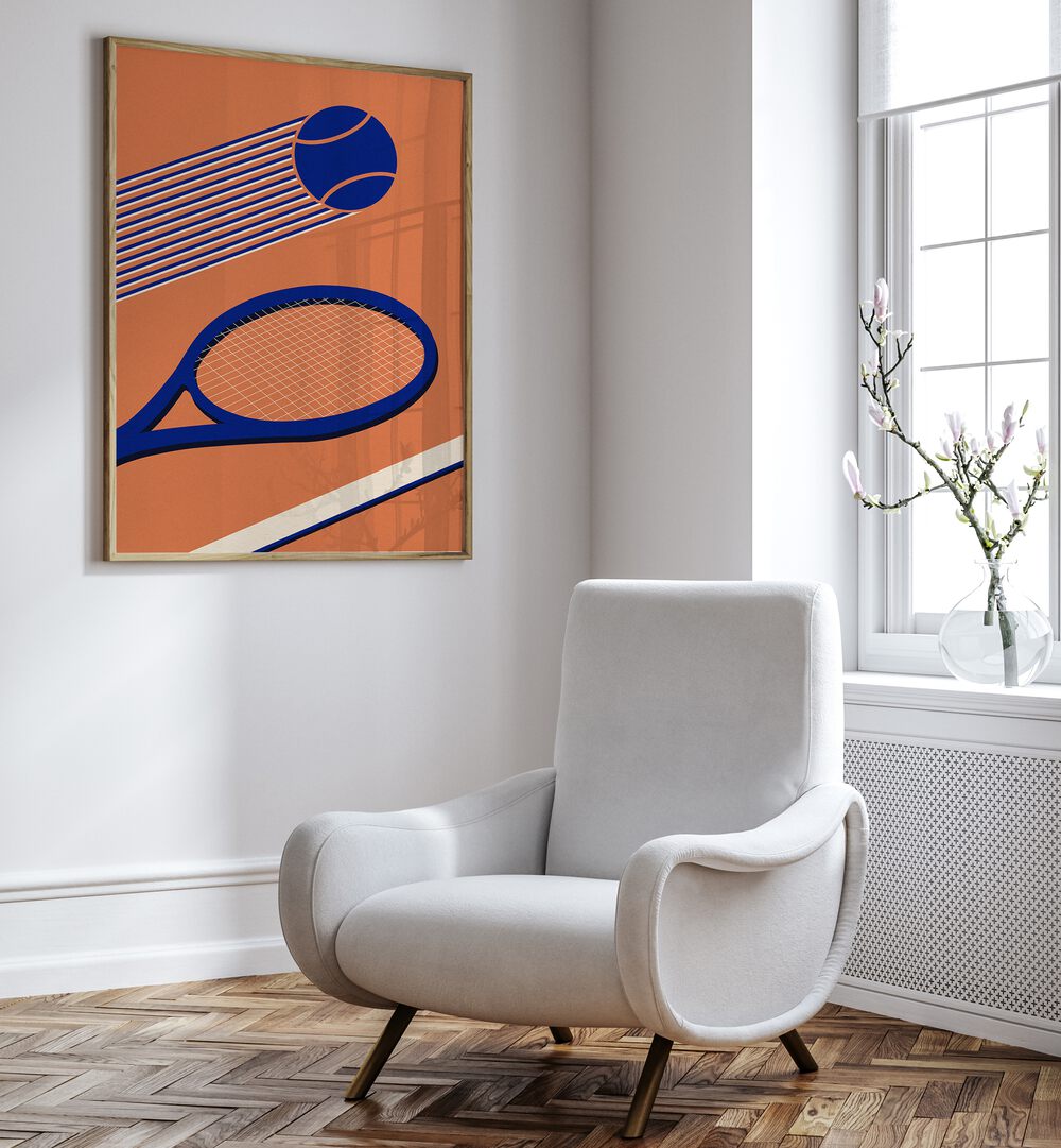 Vibrant TENNIS 80'S, SPORTS POSTERS displayed in a modern home setting, perfect for nostalgic tennis lovers.