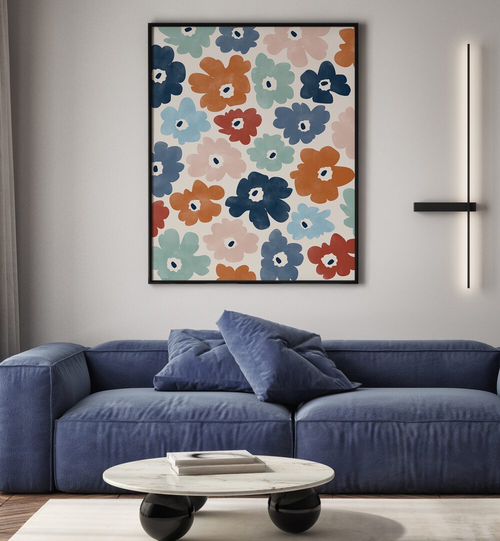 Brighten your decor with BLUE TERRACOTTA FLOWERS, FLORAL FLOWER PAINTINGS by Elena Ristova, showcasing vibrant botanicals.