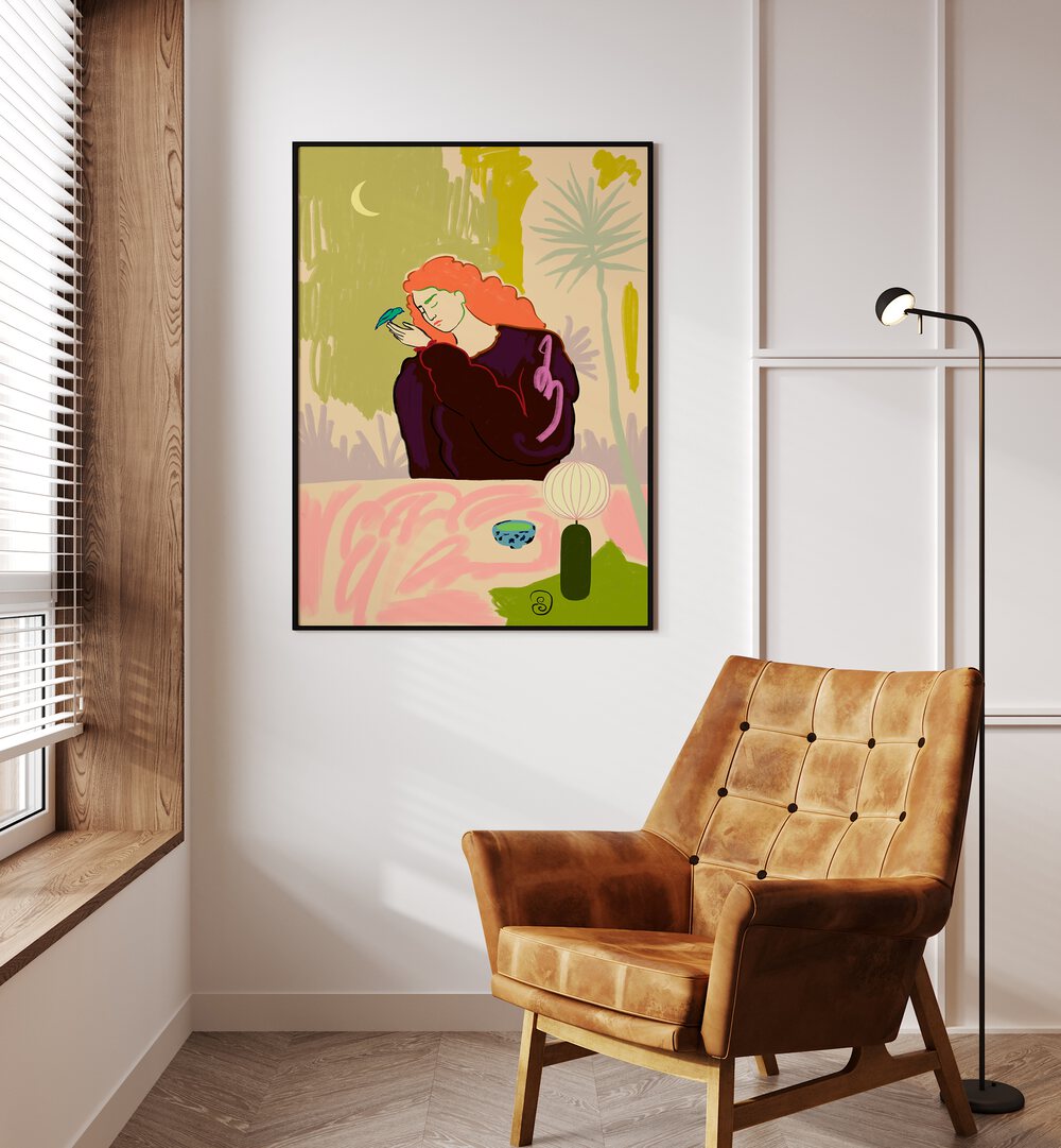 Vibrant art print featuring a serene figure, perfect for enhancing spaces with SECRET KNOWLEDGE, VIBRANT creativity.