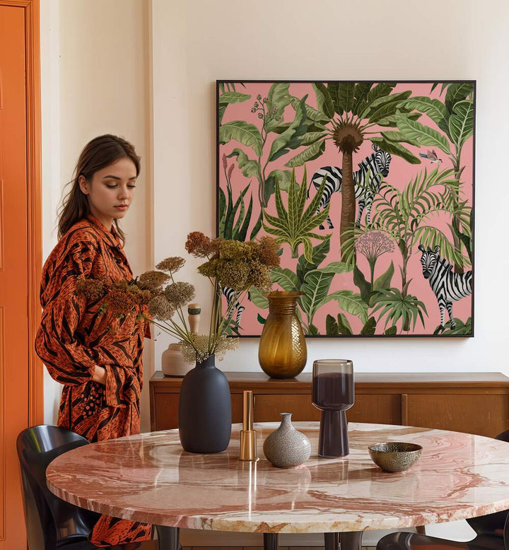 Stylish interior featuring ROAMING WITH ZEBRAS, ANIMAL PAINTINGS, enhancing the natural beauty of the space.