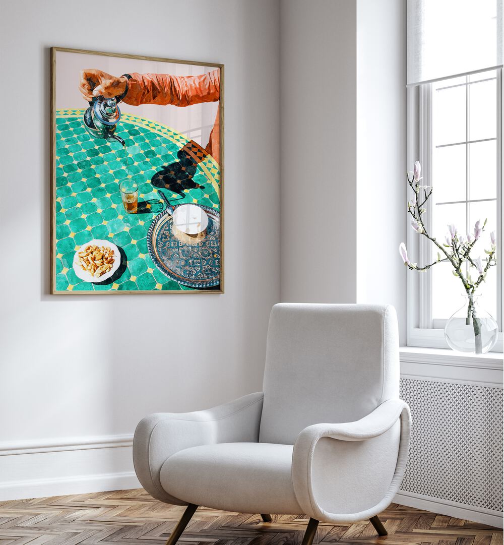 Bright café scene featuring MASALA CHAI TEA, BAR art by UMA GOKHALE, perfect for enriching your space.