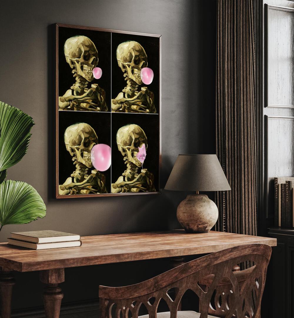 Transform your space with the SKULL GUM EXPLOSION, ALTERED ART PRINTS by Dikhotomy, blending creativity and bold expression.