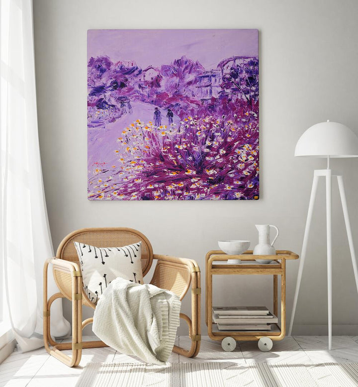Vibrant CHRYSANTHEMUM DATE, FLORAL FLOWER PAINTINGS enhancing modern decor in a cozy living space.