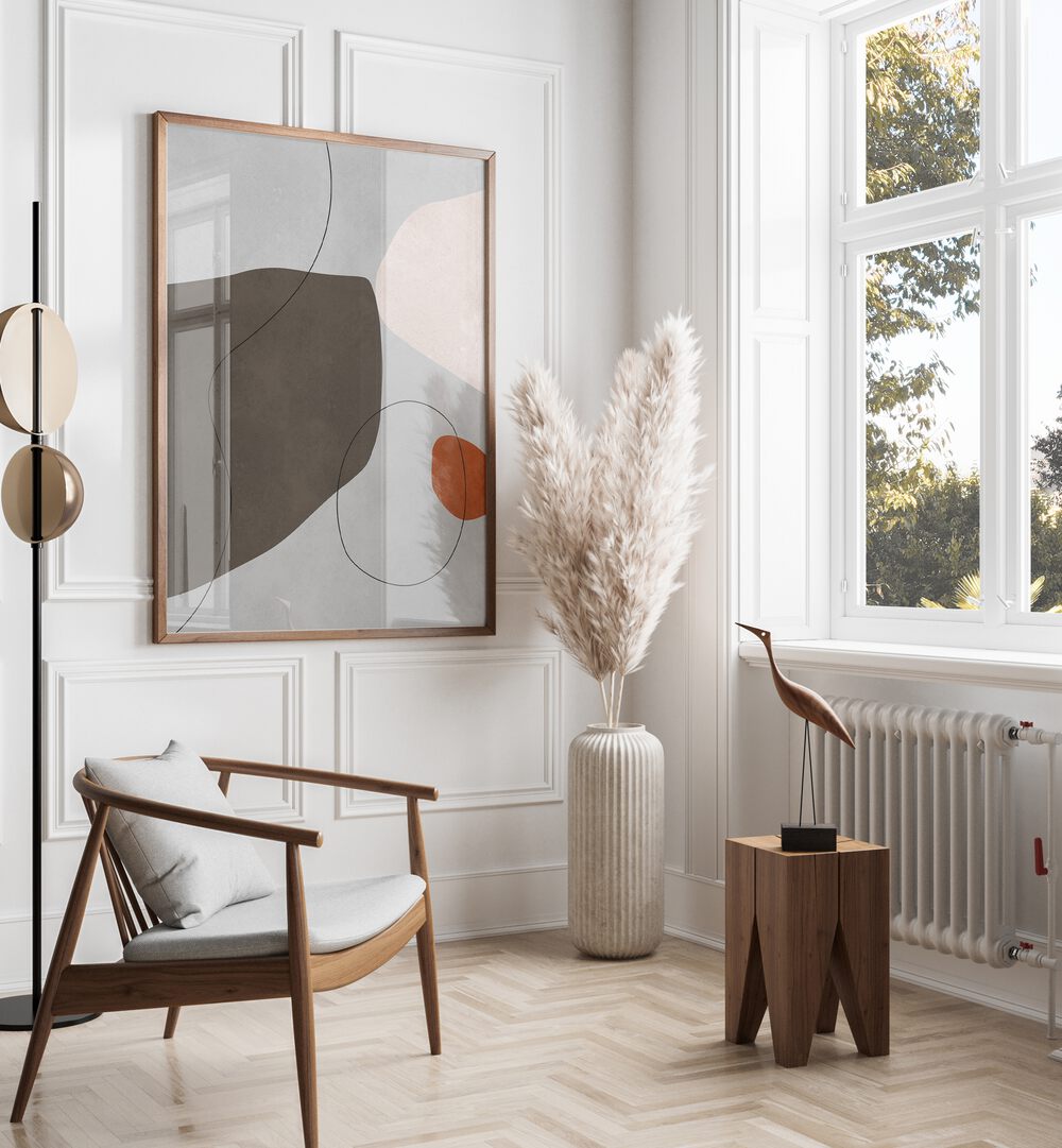 Stylish room showcasing EXPRESSIVE V, ABSTRACT PAINTINGS, blending creativity and modern aesthetics seamlessly.