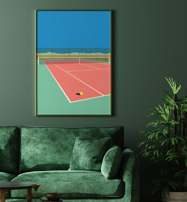 TENNIS COURT IN THE DESERT, SPORTS POSTERS showcase a vibrant court framed by stunning desert landscapes.