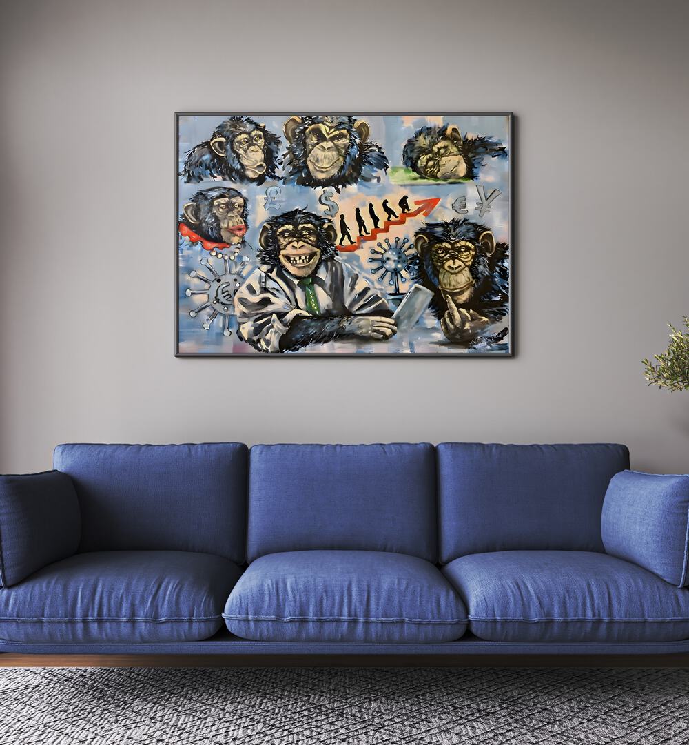 Brighten your space with MEETING 2021, COMIC POSTERS featuring playful monkey art, perfect for comic lovers!