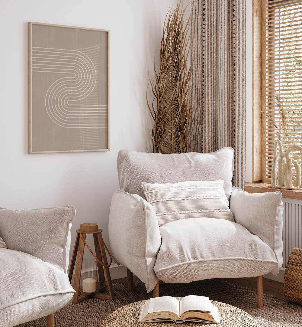 Stylish living space featuring MINIMAL SIMPLE ARCH I, BOHO ART PAINTINGS from THE MIUUS STUDIO, enhancing modern decor.