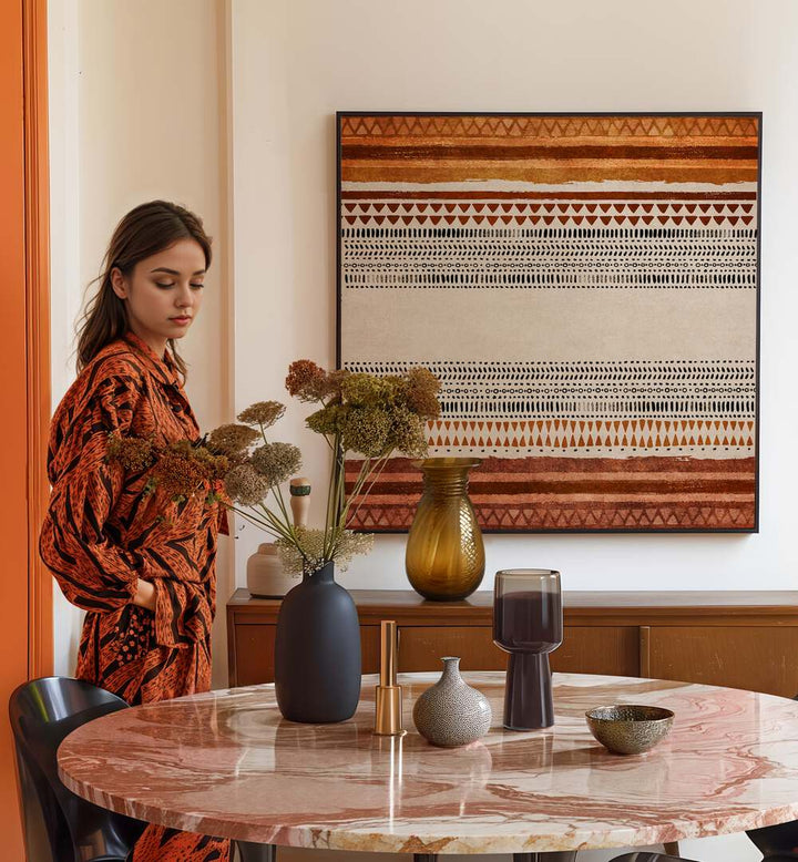 Stylish room featuring IKILI, BOHO ART PAINTINGS, enhancing the decor with vibrant colors and elegant design.