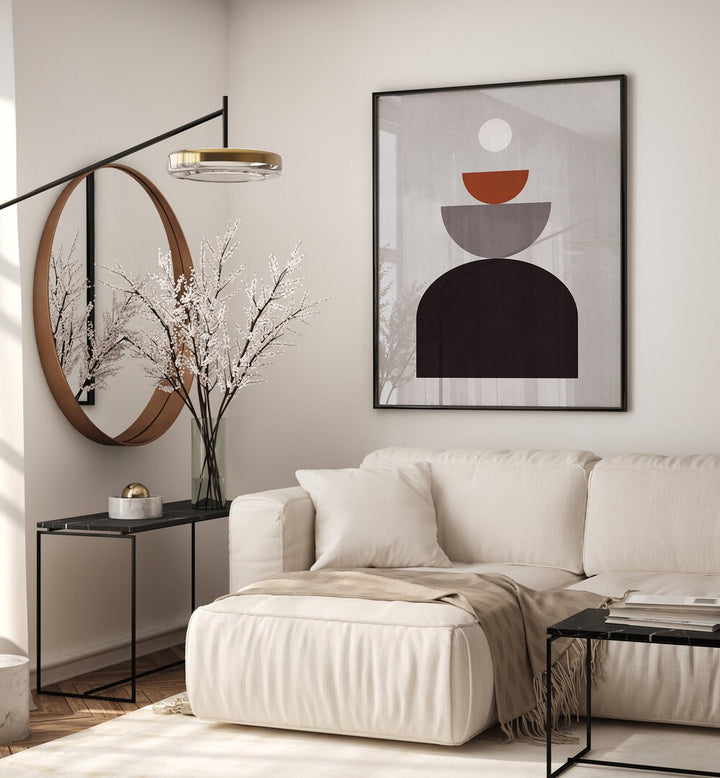 Stylish living room featuring LINES AND CIRCLES XVI, BOHO ART PAINTINGS that enhance the space's artistic charm.