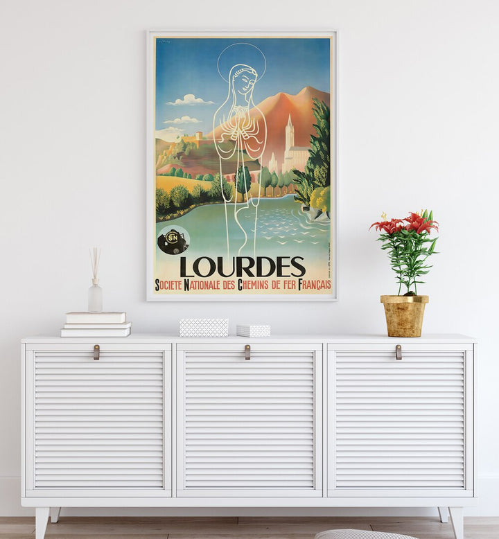 Stunning LOURDES, VINTAGE TRAVEL POSTERS showcasing artistic elegance, perfect for collectors and travel enthusiasts.