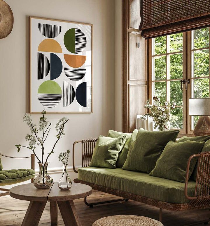 Bright and modern LINES AND CIRCLES, GEOMETRIC ART PRINTS enhance contemporary spaces with dynamic shapes and colors.