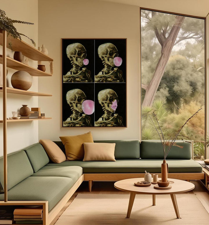 Transform your space with SKULL GUM EXPLOSION, ALTERED ART PRINTS by Dikhotomy, blending creativity and bold expression.