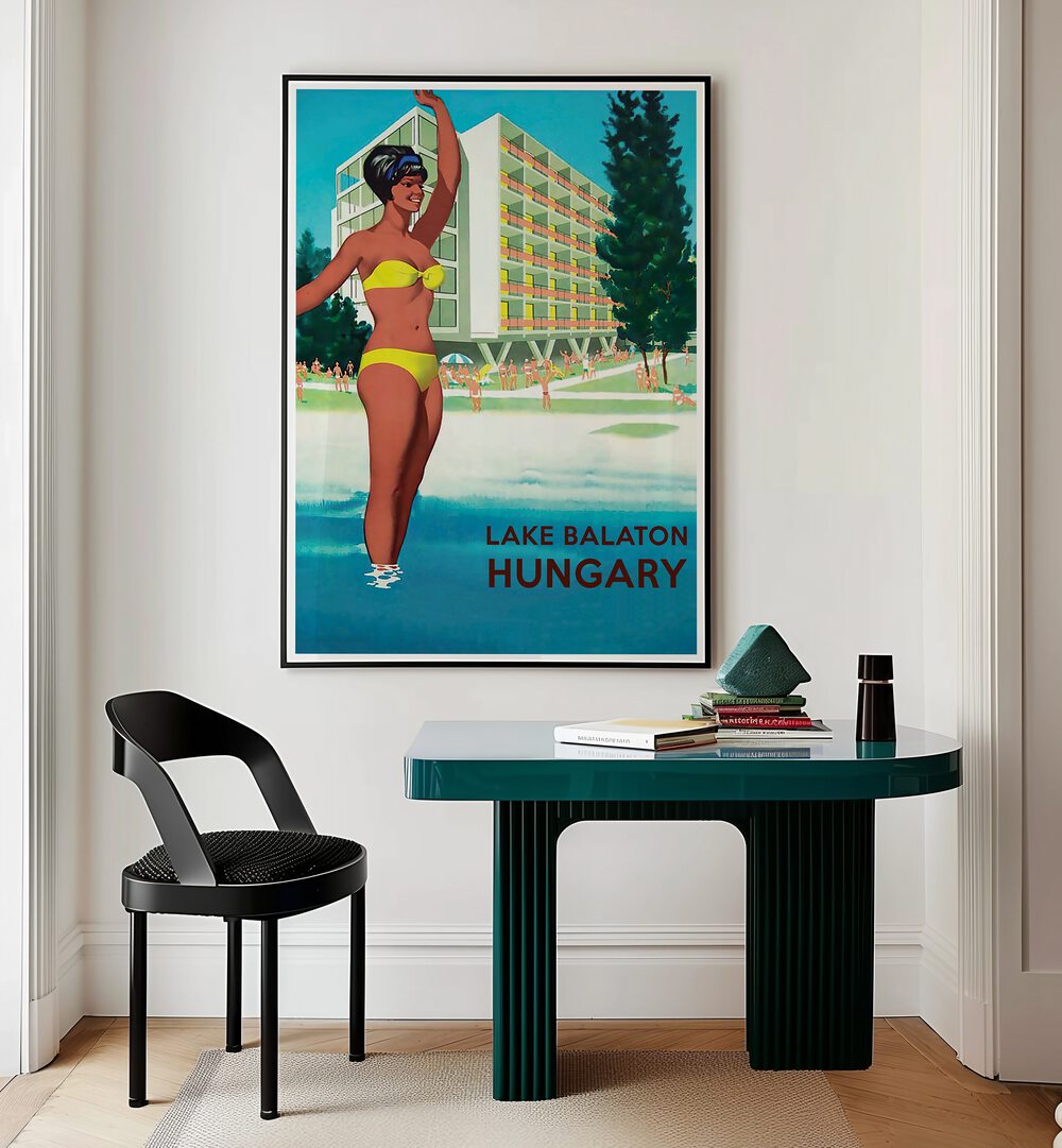 Colorful HUNGARY, VINTAGE TRAVEL POSTERS showcase Lake Balaton, perfect for home decor and nostalgic charm.