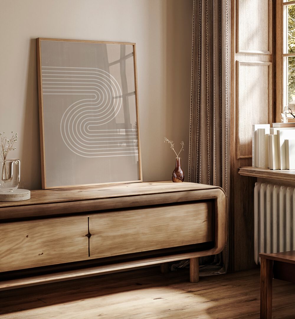 Stylish living room featuring MINIMAL SIMPLE ARCH I, BOHO ART PAINTINGS from THE MIUUS STUDIO, enhancing modern decor.