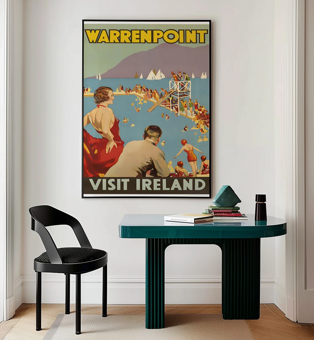 Warrenpoint vintage travel poster inviting viewers to explore IRELAND, VINTAGE TRAVEL POSTERS' charm and beauty.