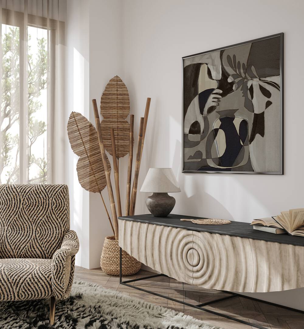 Stylish living room featuring ESSENCE I, ABSTRACT PAINTINGS, enhancing elegance and functionality in decor.