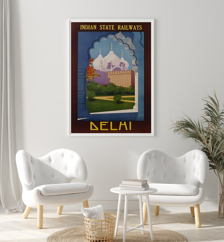 Explore the elegance of Indian Railways with our Vintage Travel Posters showcasing Delhi's iconic architecture.