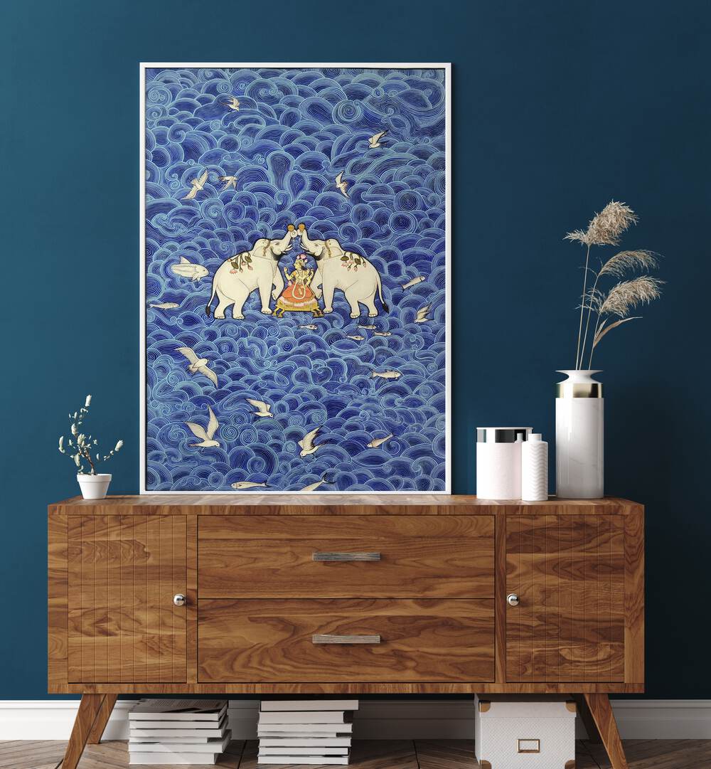 Vibrant SHRI LAXMI, INDIAN ART PAINTINGS enhance your decor, showcasing the beauty of Indian culture and artistry.