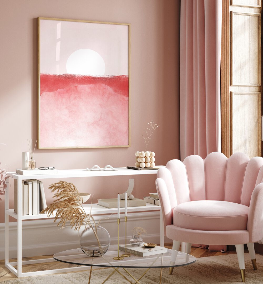 Minimal Landscape Pink I, landscape paintings featuring soft pink hues, adds serene elegance to any modern space.