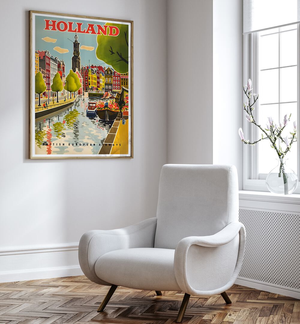 HOLLAND I, VINTAGE TRAVEL POSTERS bring the charm of Dutch landscapes and iconic windmills to your home decor.