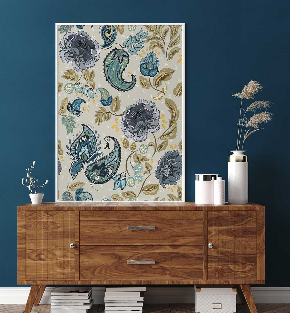Transform your space with the HAZY BLUE PATTERN, PATTERN ART PRINTS featuring intricate designs and soothing blue tones.