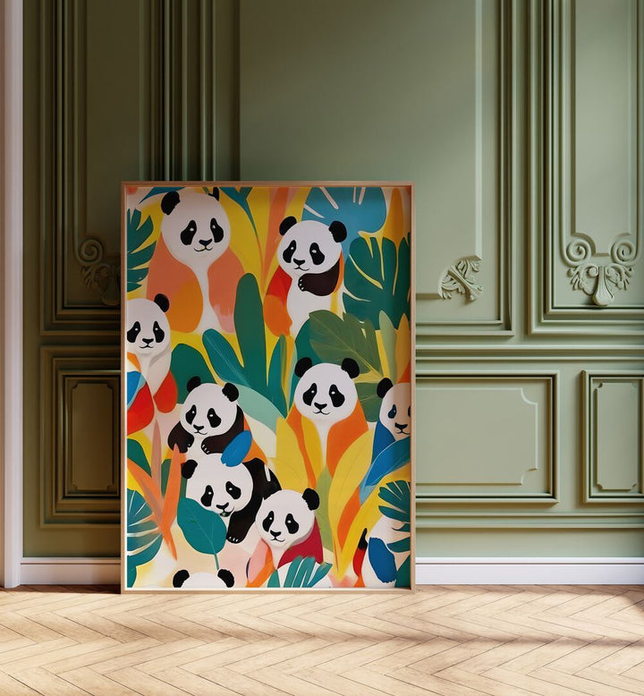 PANDAS A TROPICAL, KIDS ROOM PAINTINGS by Uma Gokhale brings vibrant panda art to life in any child's space.