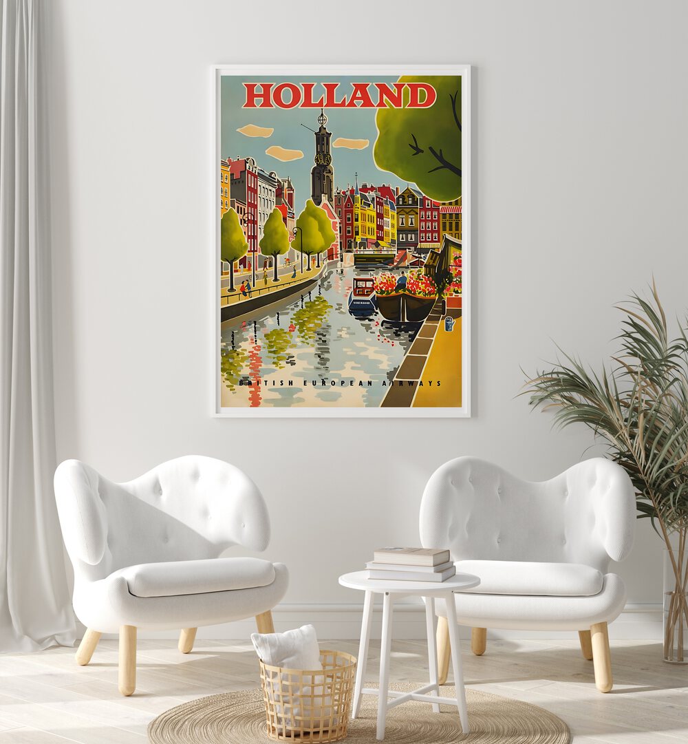 HOLLAND I, VINTAGE TRAVEL POSTERS showcase vibrant Dutch landscapes and charming canals, perfect for any decor.