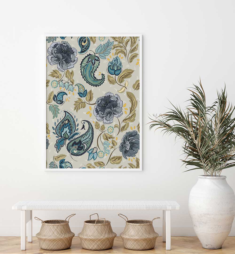 Transform your space with the HAZY BLUE PATTERN, PATTERN ART PRINTS featuring intricate designs and soothing blues.
