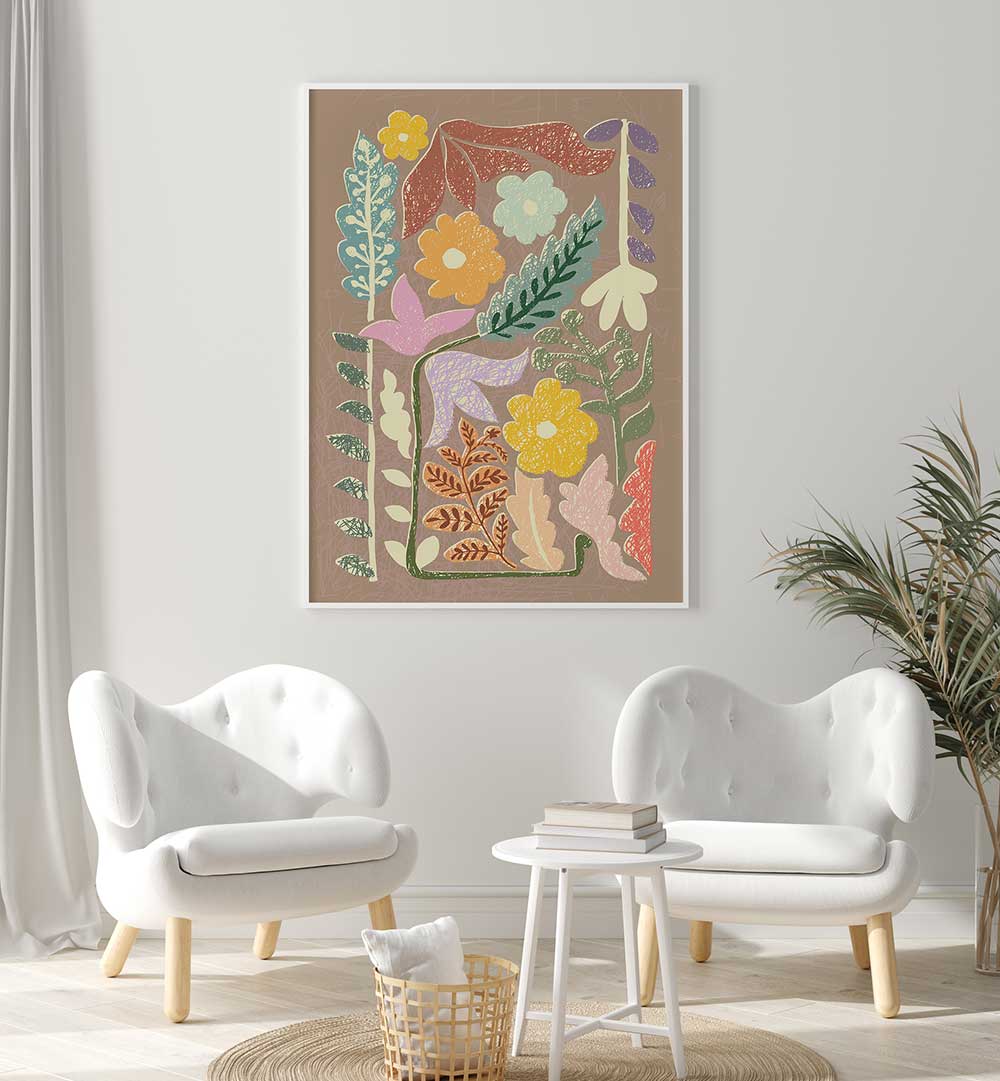 Brighten your space with EARTHY TONES, FLORAL FLOWER PAINTINGS featuring vibrant abstract floral designs.