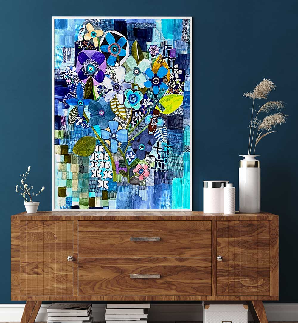 SO BLUE , FLORAL FLOWER PAINTINGS