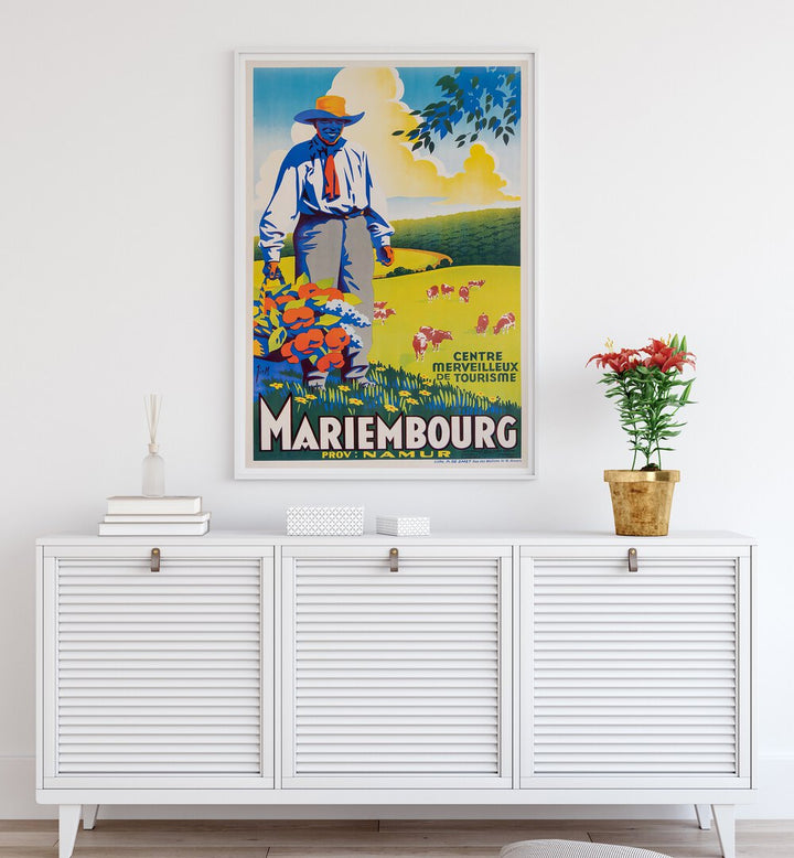 Bright Mariembourg vintage travel poster showcasing countryside beauty, perfect for enhancing your space with nostalgia.