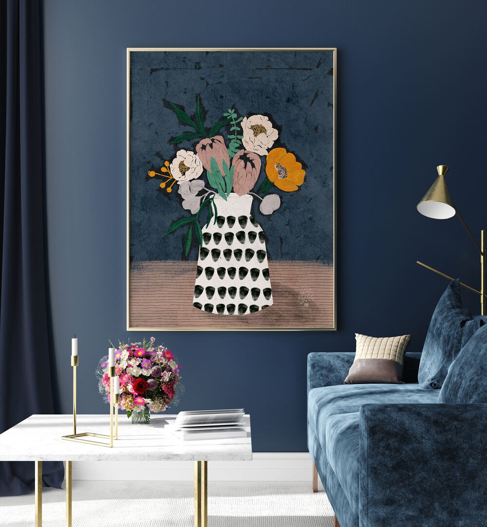 Elegant MOODY FLORAL II showcases vibrant flowers in a stylish vase, perfect for enhancing your space with floral flower paintings.