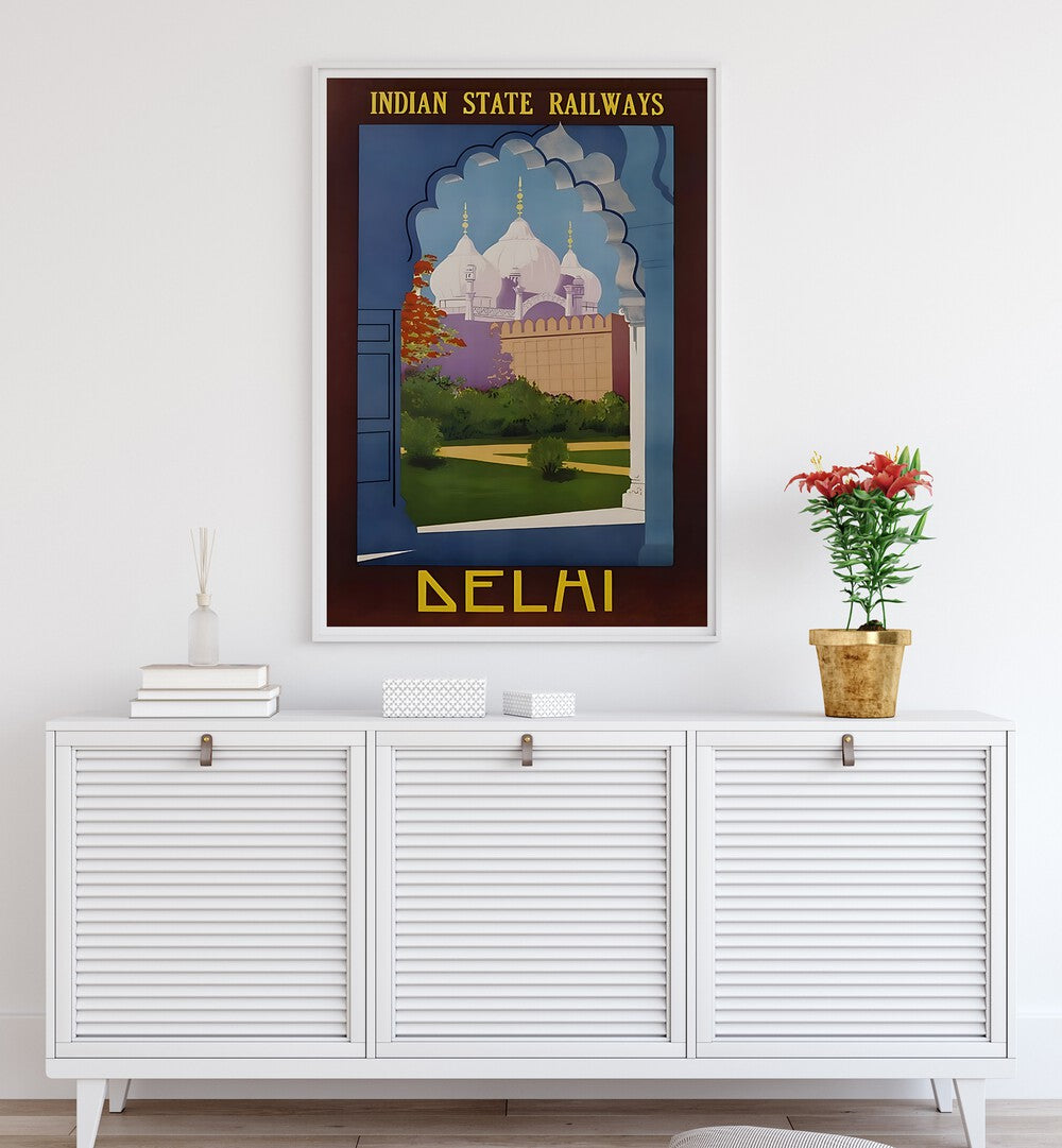 Explore the beauty of travel with INDIAN RAILWAYS, VINTAGE TRAVEL POSTERS showcasing Delhi's iconic architecture.