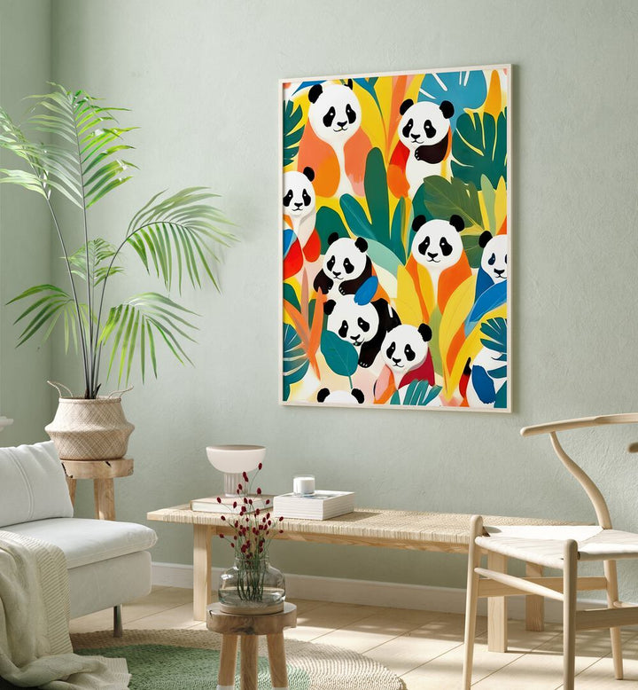 Colorful PANDAS A TROPICAL, KIDS ROOM PAINTINGS by Uma Gokhale brighten up any child's space with playful design.