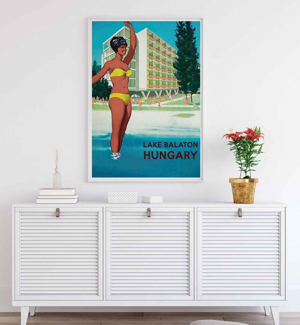 Vintage travel poster showcasing Lake Balaton, embodying the charm of HUNGARY, VINTAGE TRAVEL POSTERS decor.