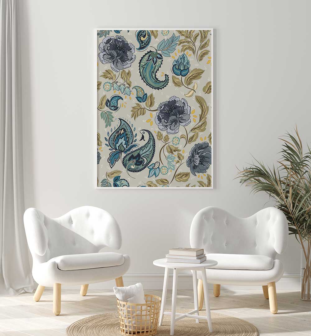 Transform your space with the HAZY BLUE PATTERN, PATTERN ART PRINTS featuring intricate designs and soothing blues.