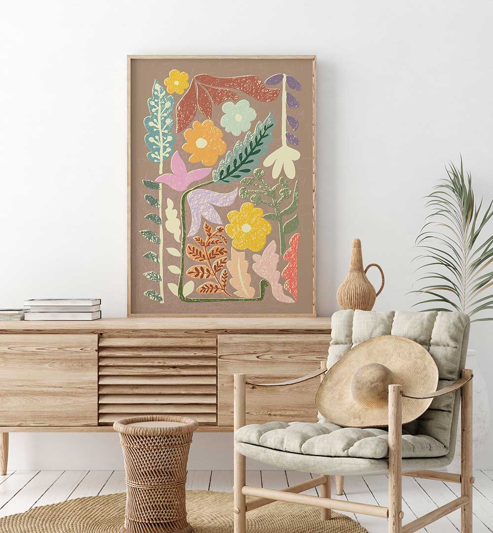 Brighten your space with EARTHY TONES, FLORAL FLOWER PAINTINGS featuring vibrant colors and abstract designs.