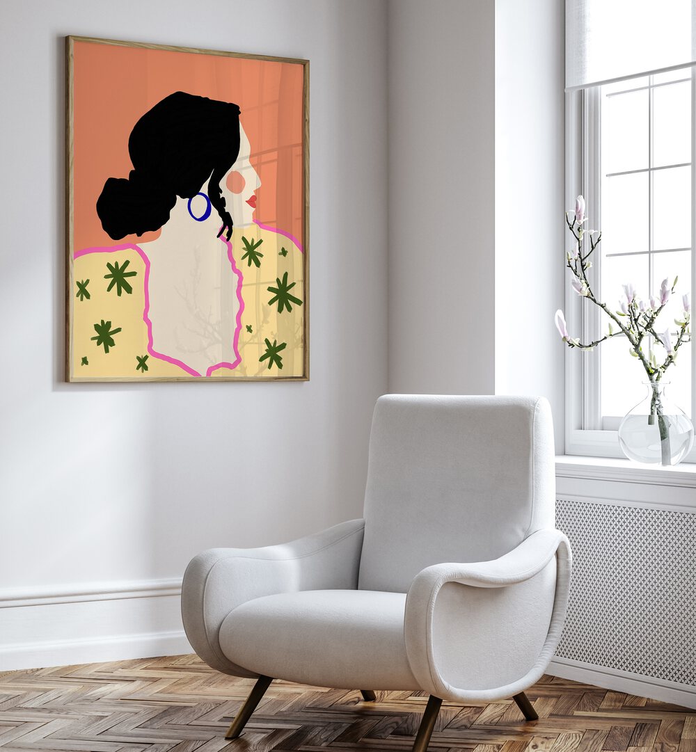Elegant PROFILE , PORTRAITS artwork by Uma Gokhale, showcasing femininity and emotion in a vibrant illustration.
