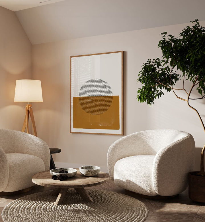 Stylish living room featuring SIMPLE COMPOSITION, BOHO ART PAINTINGS by MIUUS STUDIO, enhancing your creative space.