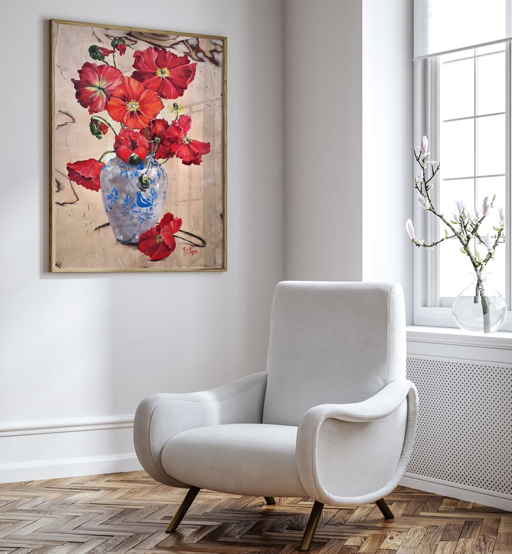 Vibrant POPPY IN VASE, FLORAL FLOWER PAINTINGS enhance your space with colorful beauty and natural allure.