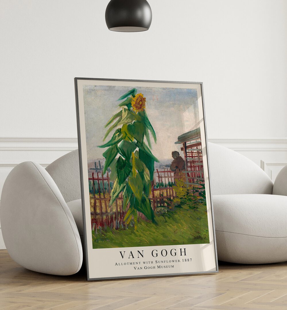 SUNLIT BOUNTY: ALLOTMENT WITH SUNFLOWER, 1887 , VINTAGE PAINTINGS