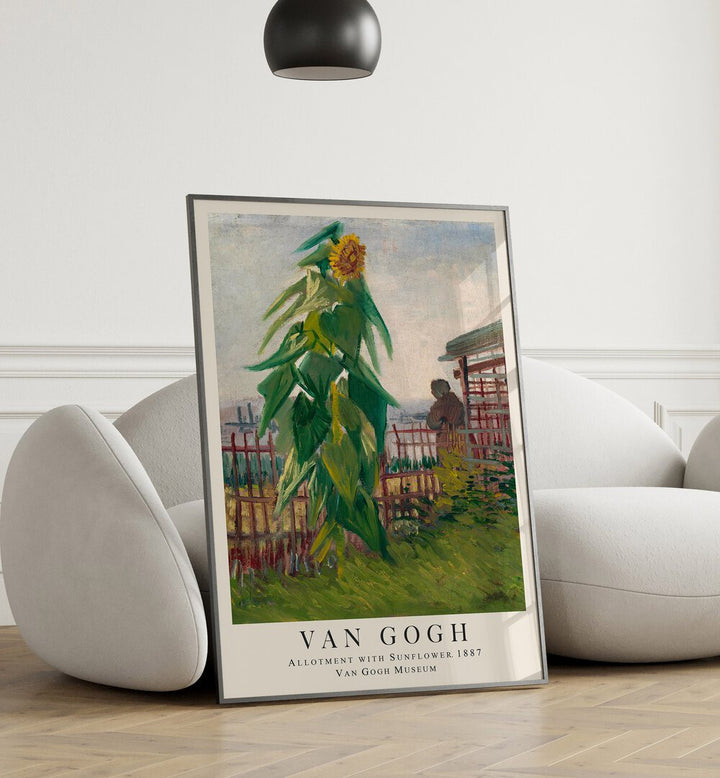 SUNLIT BOUNTY: ALLOTMENT WITH SUNFLOWER, 1887 , VINTAGE PAINTINGS