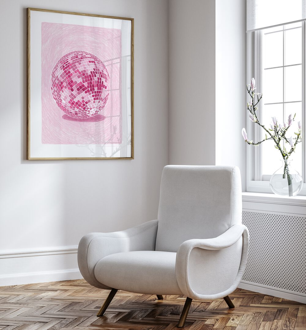 Vibrant PANDC DISCO BALL, FASHION POSTERS framed artwork enhances modern decor and adds festive flair.